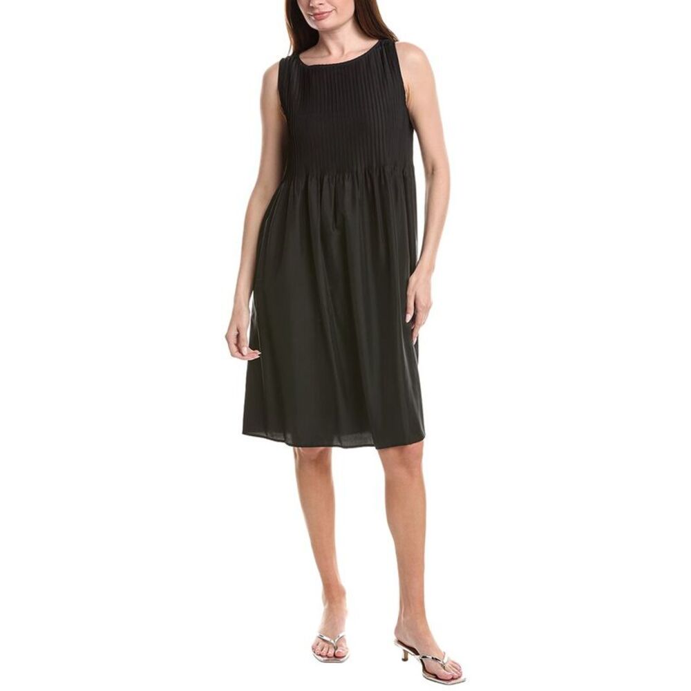 Eileen Fisher Womens  Pleated Silk Midi Dress, Black